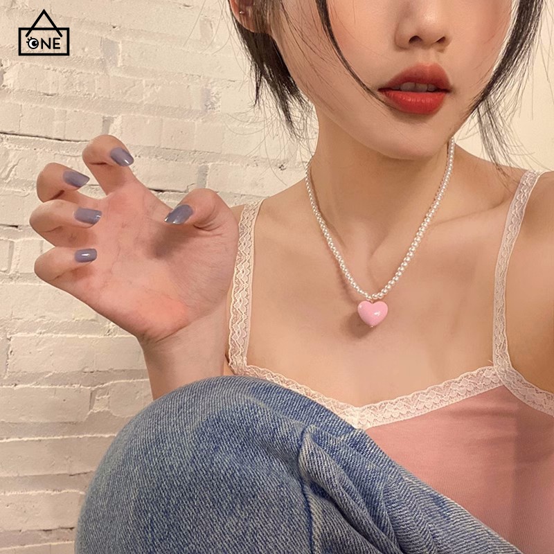 COD สร้อยคอไข่มุกรูปหัวใจผู้หญิงแสงหรูหรา Niche ออกแบบโซ่ไหปลาร้าระดับไฮเอนด์-a.one
