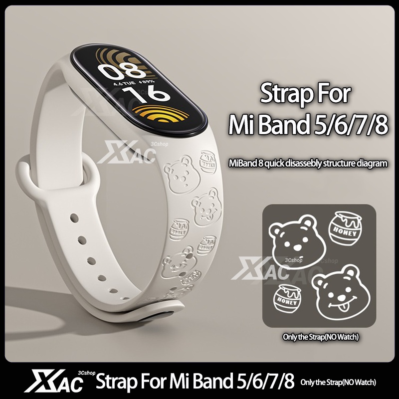 Xiaomi MI Band 8/9 สายคล้องคอการ์ตูน 3D แกะสลักสายรัดข้อมือสําหรับ Xiaomi MI Band 8 NFC 7 6 5 สายนาฬ
