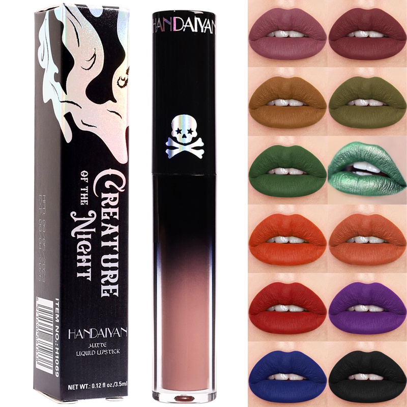 Goth ลิปกลอส กันน้ํา ติดทนนาน สีดํา เขียว แดง ม่วง น้ําเงิน น้ําตาล ของขวัญ สําหรับปาร์ตี้ฮาโลวีน