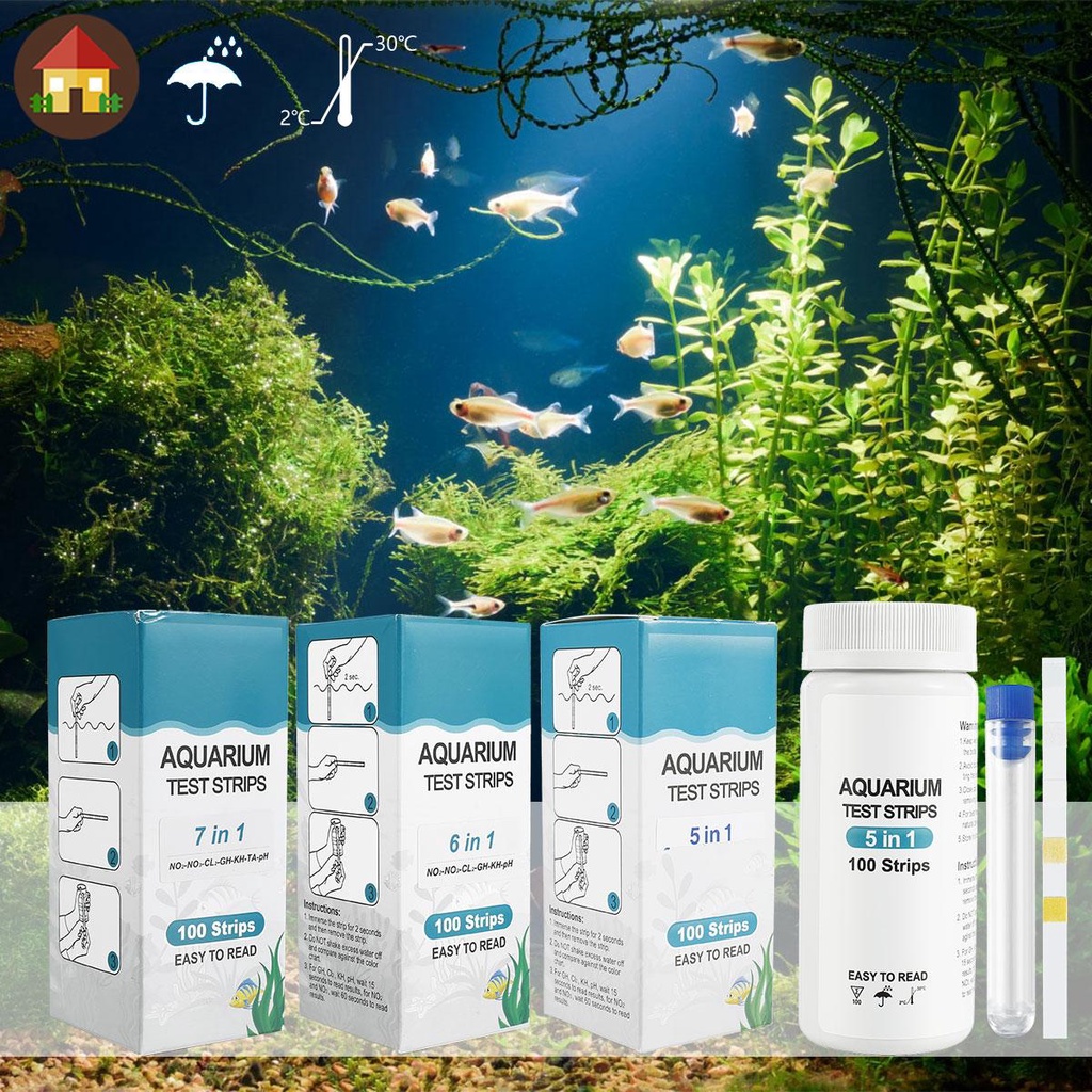 100 ชิ้น Aquarium Test Strips 7 ใน 1 Fish Tank Test Kit น้ําจืดน้ําเค็ม Aquarium Water pH Test Strip