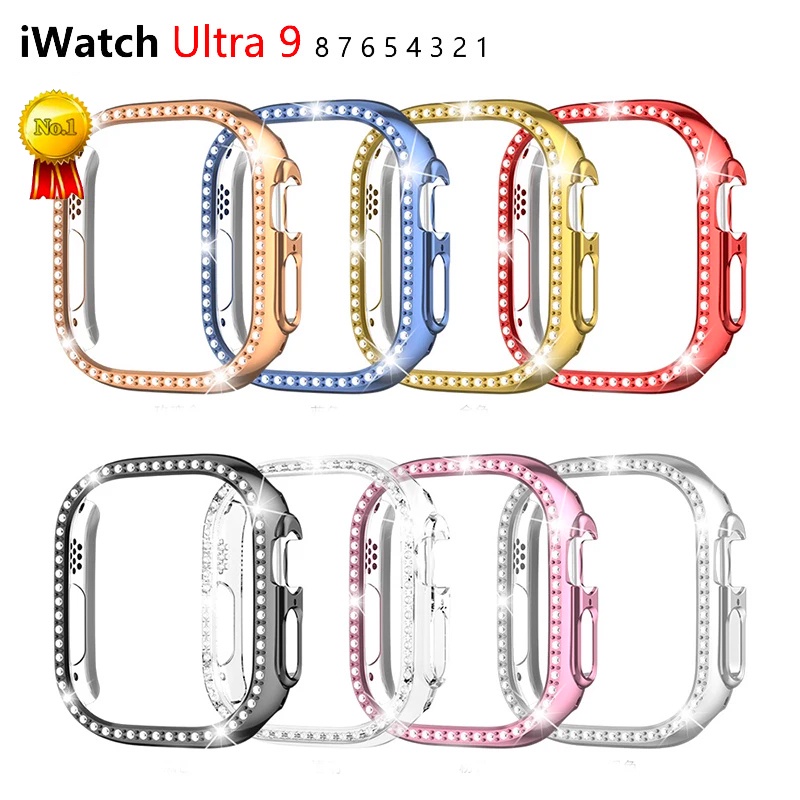 ฟิล์มกระจกนิรภัย ป้องกันรอย ลายโครงกระดูก ประดับเพชร สําหรับ Apple 9 8 watch Ultra Ultra2 49 45 41 44 40 42 38 มม.