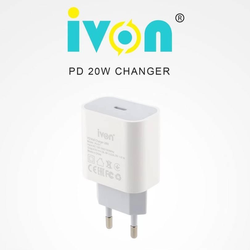 Ivon PD 20W High-power Fast Charger TYPE-C ADAPTER Charger COMPATIABLE พร้อม IOS & ANDROID HP Head/B