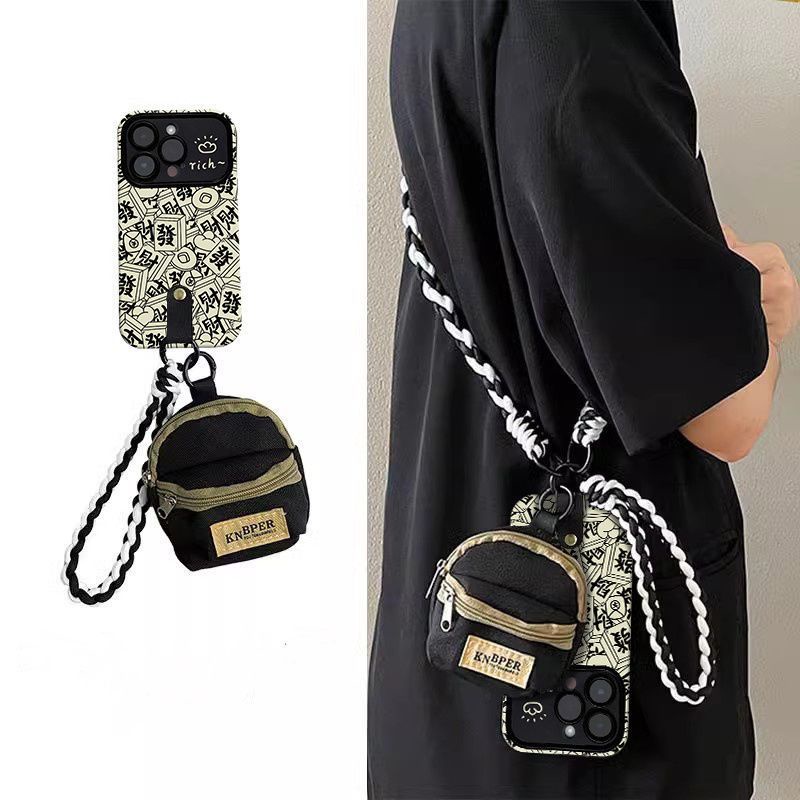 เคสโทรศัพท์มือถือ ซิลิโคน กันกระแทก ลายข้อความนําโชค พร้อมสายคล้อง สะพายข้าง ขนาดใหญ่ สําหรับ Iphone 15promax 14 13 12 11 XR XSMAX 7plus 8plus