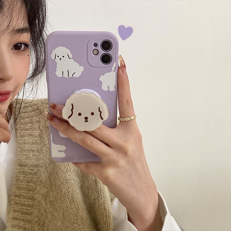 Cute Dog Bracket Purple Phone Case for iPhone Xs 11 All Inclusive 13 Phone Case for Iphone15pro Max Female Cute 14