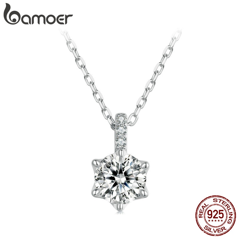 Bamoer สร้อยคอเงินสเตอร์ลิง 925 1CT เครื่องประดับ สําหรับผู้หญิง MSN025-L