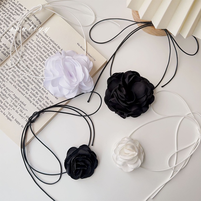 ส่งเร็ว🌼สร้อยคอจี้ดอกไม้ดอกกุหลาบแฟชั่นสไตล์เกาหลีโซ่ไหปลาร้าเชือกถักปรับได้หรูหราเครื่องประดับสำหรับผู้หญิง-Ranliyy
