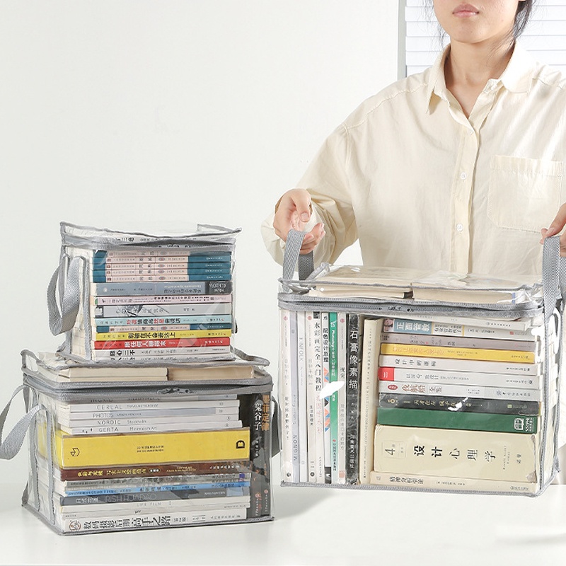 กระเป๋าเก็บหนังสือ กระเป๋าจัดเก็บหนังสือ มีซิป แบบใส กันฝุ่น/กันน้ำ วางซ้อนกันได้ - รูปที่ 5