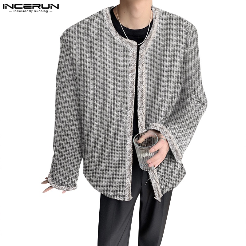 Incerun เสื้อคาร์ดิแกน แขนยาว ประดับพู่ หลากสี สําหรับผู้ชาย