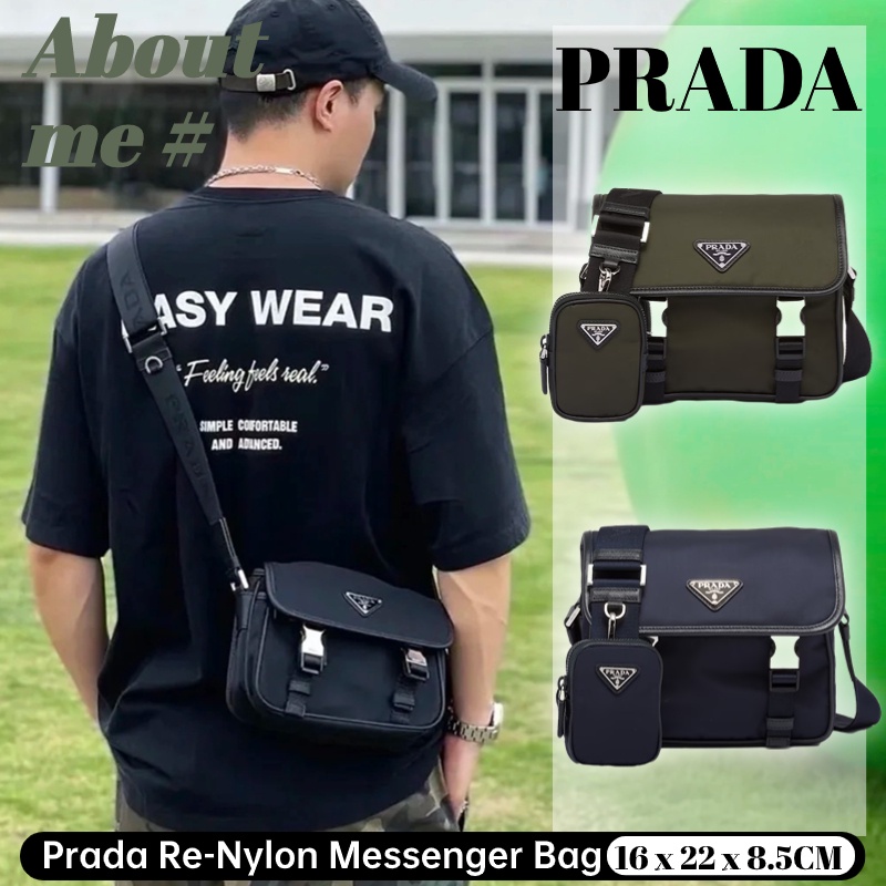 แบรนด์ใหม่และเป็นของแท้/ Prada Re-Nylon และ Saffiano Leather กระเป๋าสะพายผู้ชาย