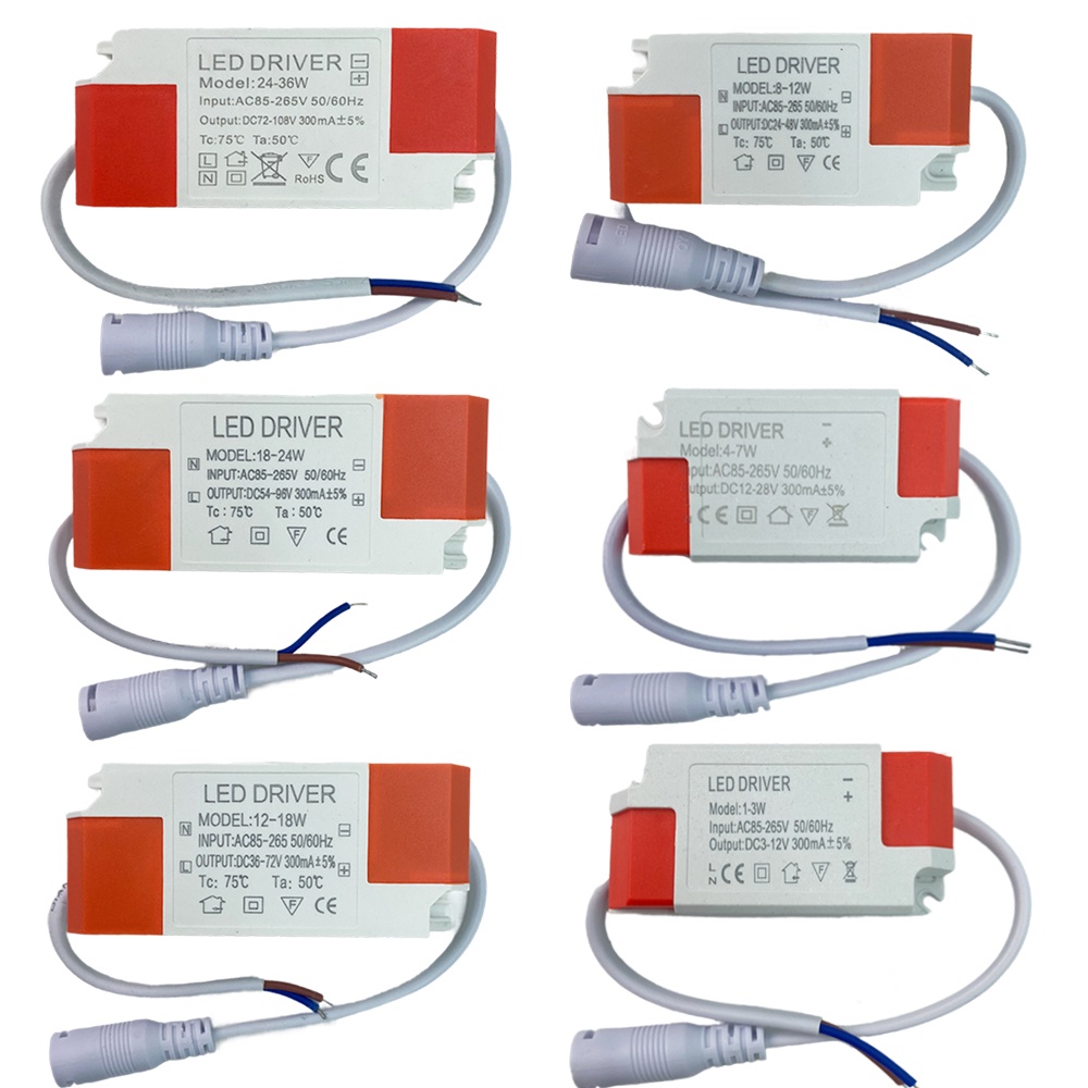 ไดร์เวอร์ LED 1-3W 4-7W 8-12W 18-24W 24-36W คงที่ 300mA AC 85-265V เอาต์พุต 3-108V DC Connector แหล่งจ่ายไฟ LED โคมไฟเพดาน