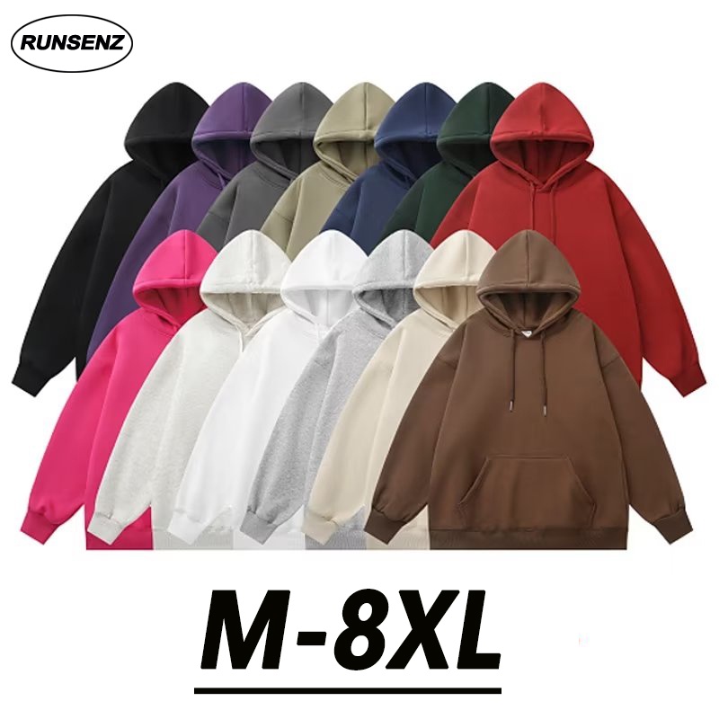 เสื้อกันหนาวลําลอง มีฮู้ด ทรงหลวม พลัสไซซ์ แบบเรียบ สําหรับผู้ชาย และผู้หญิง ไซซ์ M - 8XL