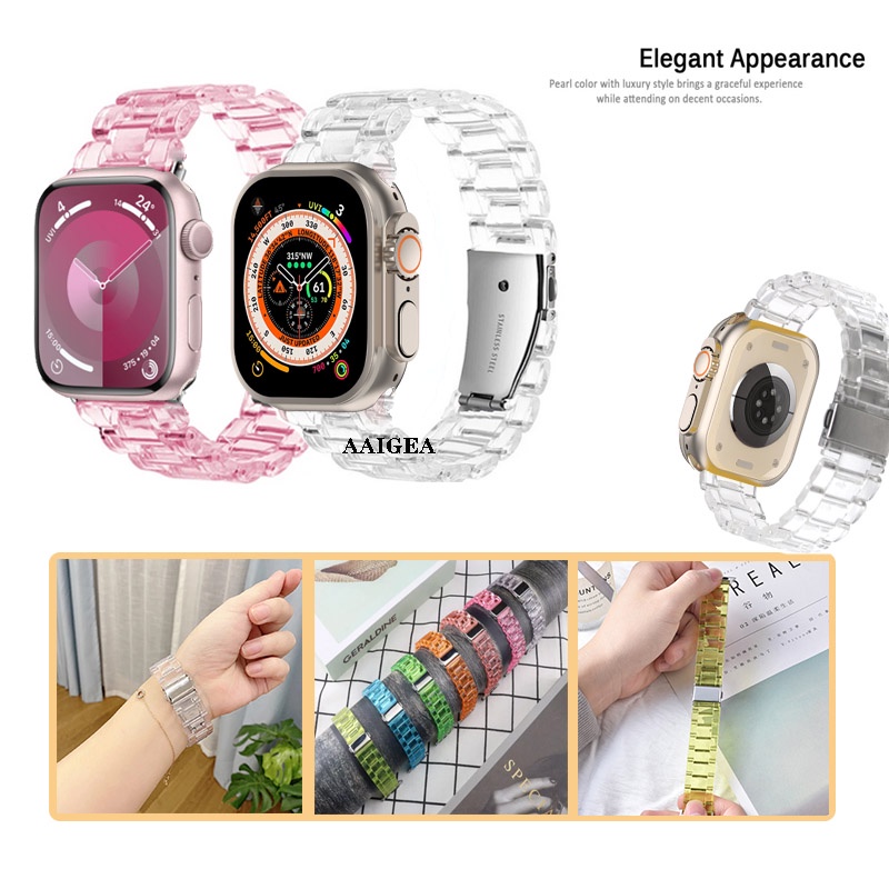 สายนาฬิกาข้อมือเรซิ่นใส น้ําหนักเบา สําหรับ Apple Watch Ultra 9 8 7 6 5 4 3 SE iWatch ขนาด 49 มม. 45 มม. 41 มม. 44 มม. 40 มม. 2023