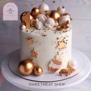 ลูกบอลทอง เงิน  แต่งเค้ก คละขนาด 2cm 2.5cm 3 cm 4cm ลูกบอลแต…