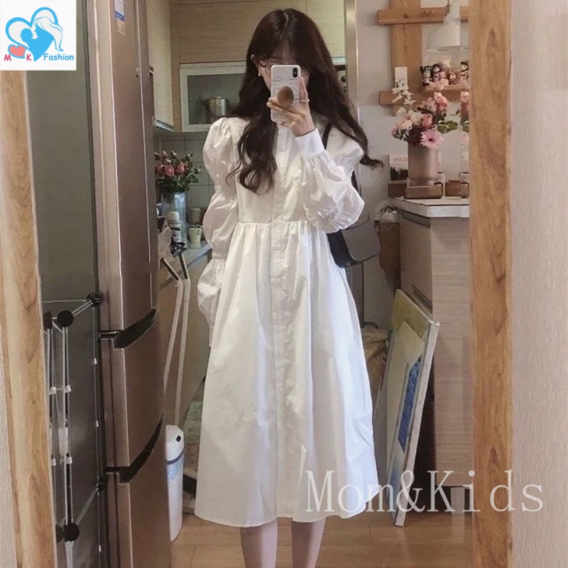 ชุดเดรสกระโปรงยาว แขนยาว ทรงเอ สีขาว แฟชั่นฤดูใบไม้ผลิ และฤดูใบไม้ร่วง สไตล์เกาหลี สําหรับแม่ และเด็ก