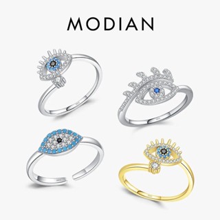 Modian แหวนเงินแท้ 925 รูปขนตา ปรับได้ สีฟ้าเทอร์ควอยซ์ เครื…