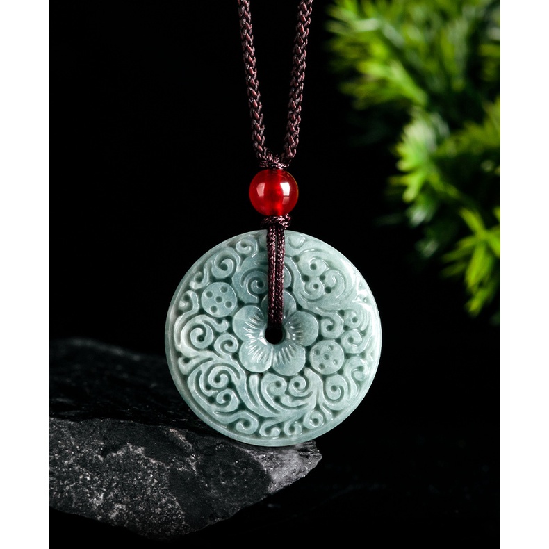 จี้หยกธรรมชาติ รูปดอกไม้ แกะสลัก ปลอดภัย สีฟ้า สําหรับผู้ชาย และผู้หญิง - รูปที่ 3