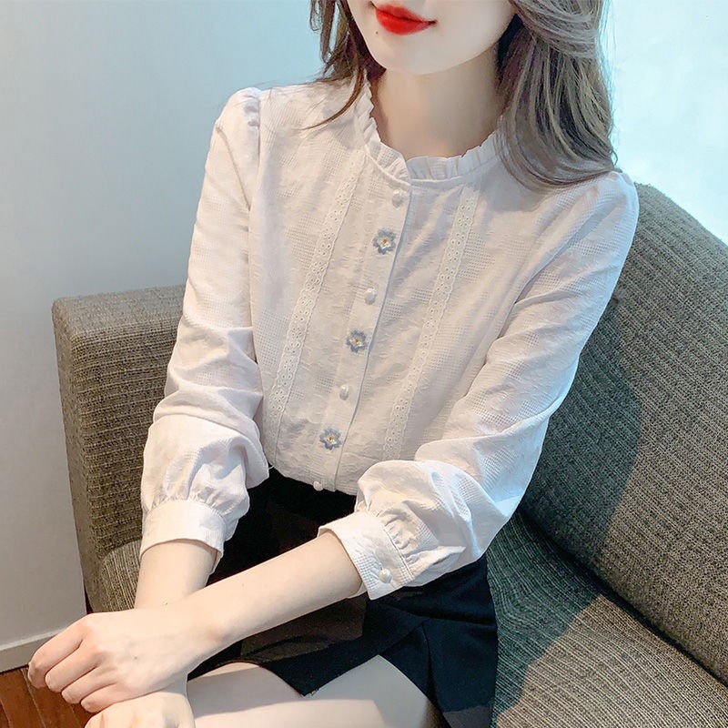 เสื้อเชิ้ตแขนยาว คอปก ปักลาย ทรงหลวม ระดับไฮเอนด์ แฟชั่นฤดูใบไม้ผลิ และฤดูใบไม้ร่วง สไตล์เกาหลี สําหรับผู้หญิง 2023