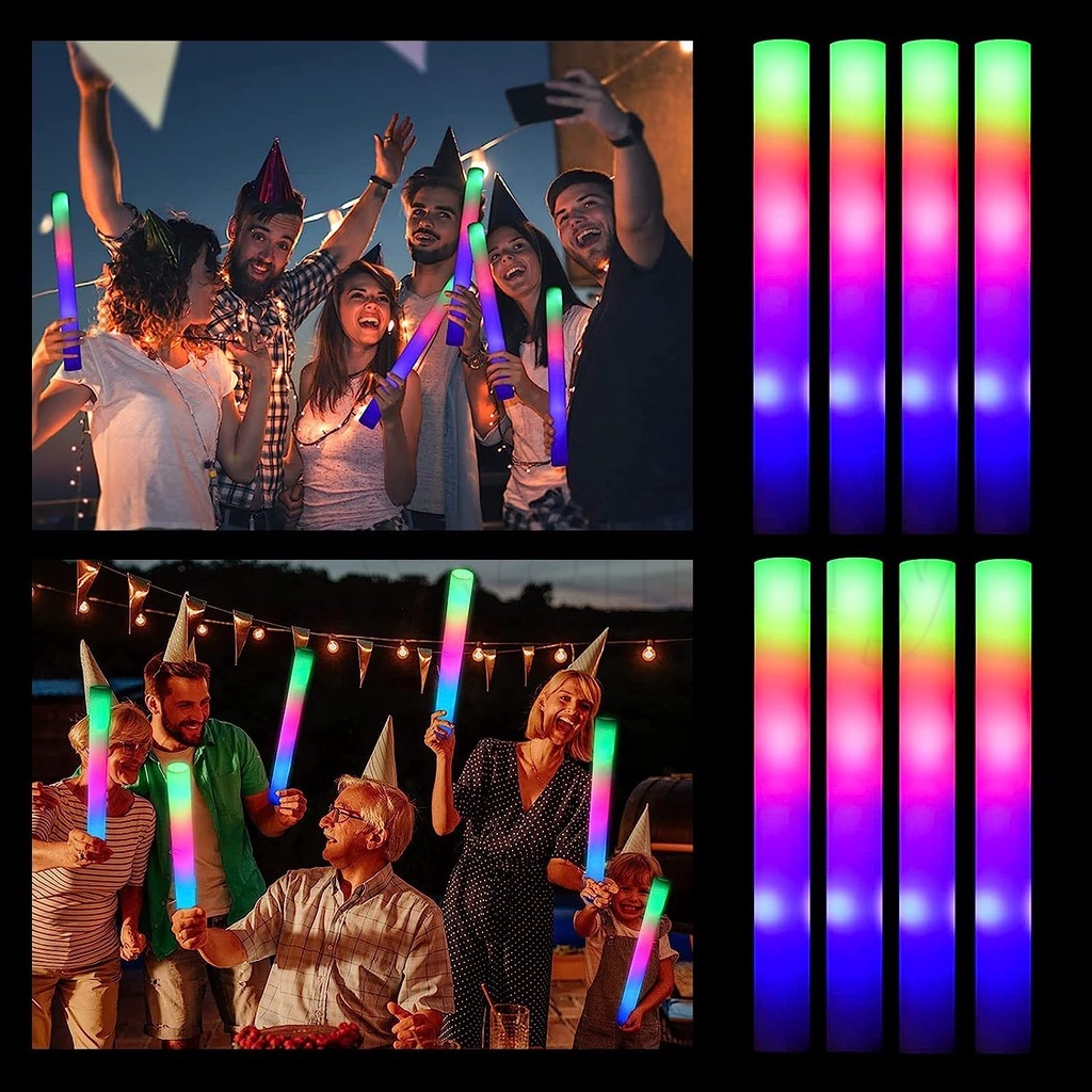 แท่งโฟมเปลี่ยนสี เรืองแสง 20 ชิ้น / แท่งฟองน้ําเรืองแสง LED หลากสี / แท่งไฟกระพริบ ปาร์ตี้ เทศกาล บาร์ / อุปกรณ์เชียร์ กระพริบคอนเสิร์ต