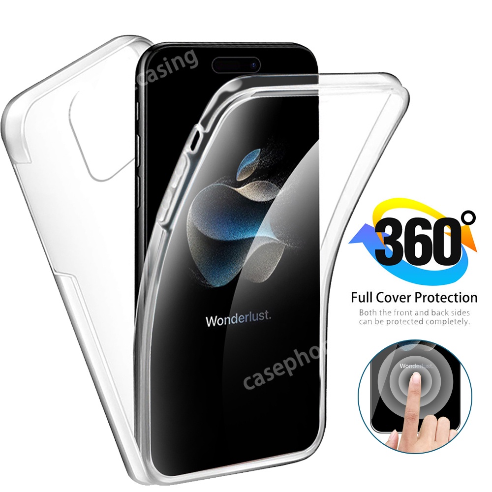 360° เคสโทรศัพท์มือถือ PC TPU แบบใส ป้องกัน ปิดด้านหลัง สองด้าน สําหรับ IPhone 15 12 11 13 14 Pro Max Plus Mini 5G 2023 2022 i15 i14 i13 i12 i11