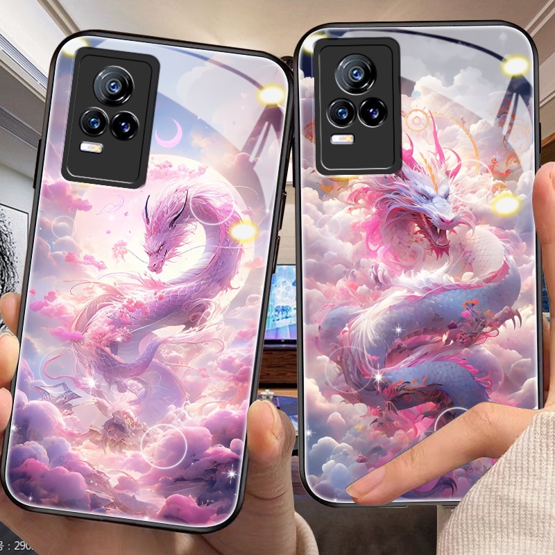 Dmy เคสกระจกนิรภัย ลายมังกร สําหรับ vivo y36 y27 y21a y33 y30i y22s y52 y53 y67 y31 y33t y22 y73 y21t y33s y50 y72 y21s y30 y51 y55 y35 y66 4g 5g