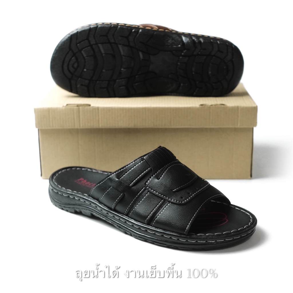 รองเท้าแตะผู้ชาย ️หนัง รองเท้าแตะหนัง ผ้านิ่ม ทนน้ำทนฝน ไม่อับ เย็บรอบกันหลุด