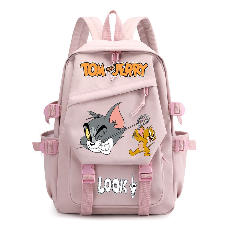 กระเป๋าเป้สะพายหลัง กระเป๋านักเรียน พิมพ์ลายการ์ตูน Tom and Jerry น่ารัก จุของได้เยอะ สําหรับเด็ก