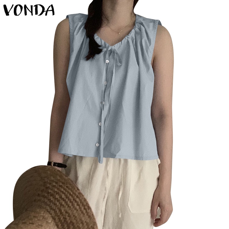 Vonda เสื้อกล้าม คอกลม แขนกุด สีพื้น สไตล์เกาหลี สําหรับผู้หญิง