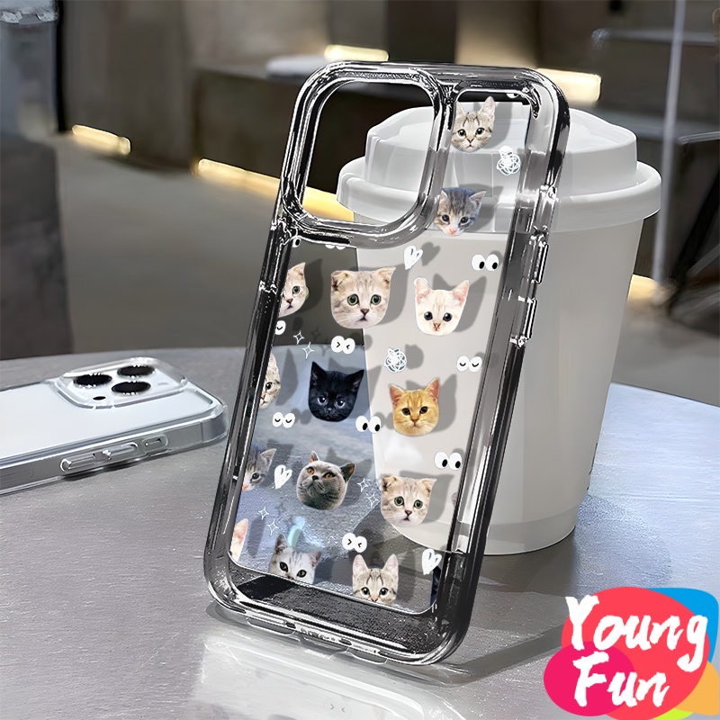 เต็มหน้าจอแมว OPPO เคสโทรศัพท์มือถือแบบนิ่ม TPU ใส สําหรับ OPPO A15 A15s A35 5G A16 A16s A54s A16K A16e A17 A17K A31 2020 A8 A5 A3s A12E A5 2020 A9 2020 A53 2020 A32 2020 4G