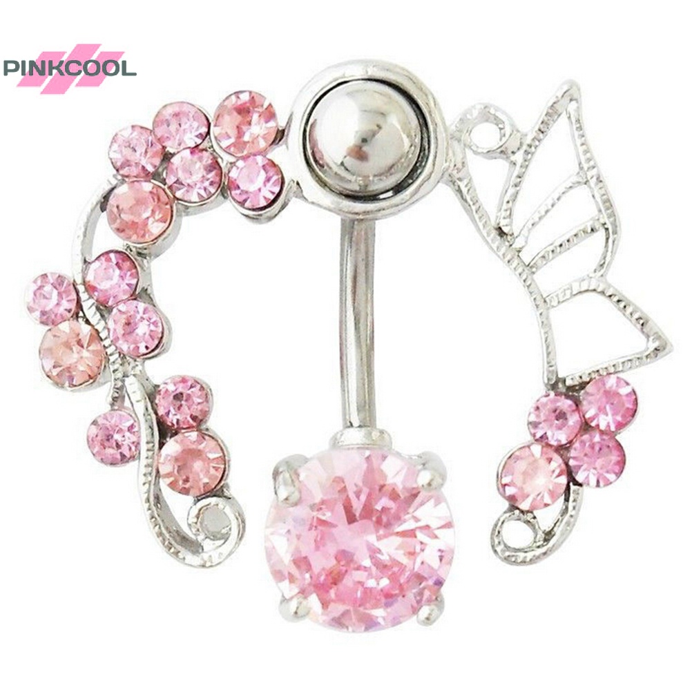 Pinkcool จิวเจาะสะดือ รูปผีเสื้อ สีชมพู 14G