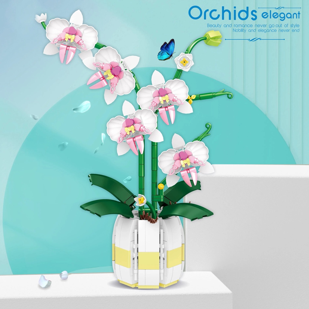 Orchid Flower Building Blocks Model Set Romantic Flowers Wildflower Bouquet Bricks Toys Home Decorat