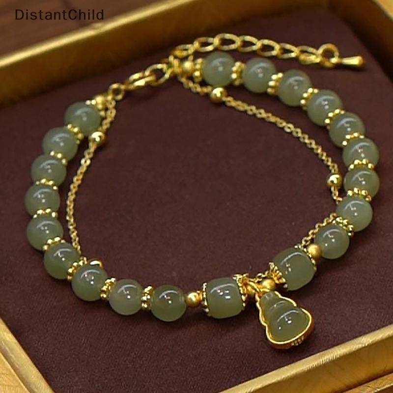 Dsth สไตล์จีน หยกเทียม จี้น้ําเต้า สร้อยข้อมือ สําหรับผู้หญิง เด็กผู้หญิง สองชั้น โซ่ โชคดี ลูกปัด เครื่องประดับ ปาร์ตี้ ของขวัญ DSS