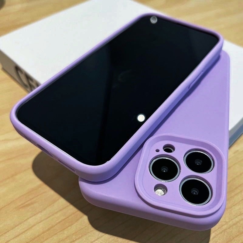 ฝาครอบซิลิโคนสีม่วงอ่อนสําหรับ iPhone 16 15 14 Pro Max 13 12 11 Promax Plus Anti Drop Case Protection