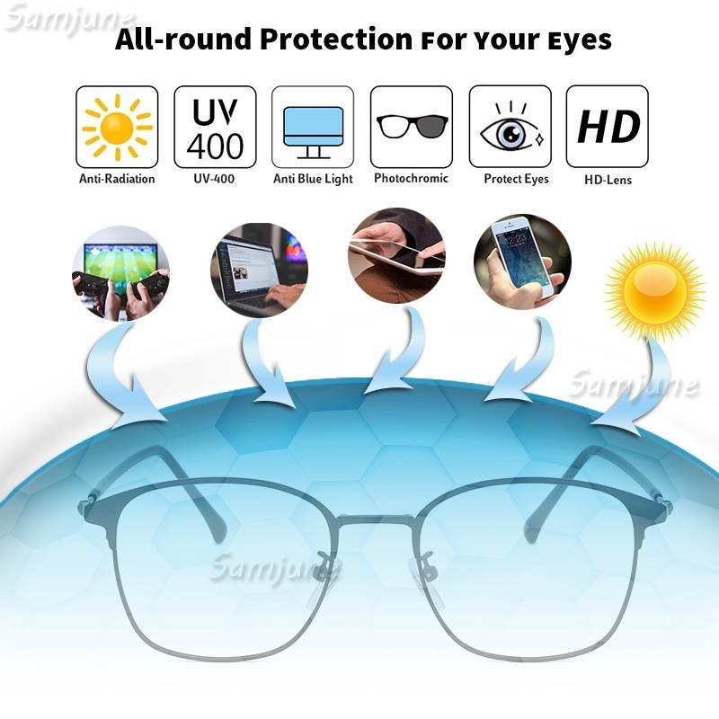 แว่นตาโฟโตโครมิกแสงสีฟ้า - กรอบโลหะ เลนส์สี่เหลี่ยมผืนผ้า ไม่จํากัดเพศ - รูปที่ 3