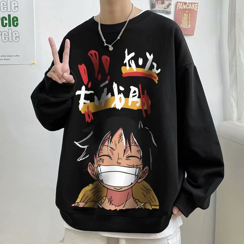 เสื้อกันหนาวแขนยาว ผ้ากํามะหยี่ พิมพ์ลายการ์ตูนลูฟี่ One Piece Ace แฟชั่นฤดูใบไม้ร่วง และฤดูหนาว สไตล์เกาหลี ไซซ์ M - 8XL