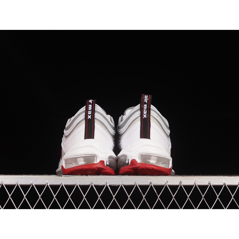 Nike Air Max 97 ของแท้ 100% สีขาว Varsity สีแดงสีเทารองเท้าผ้าใบลำลองรองเท้าสำหรับผู้หญิงและผู้ชาย