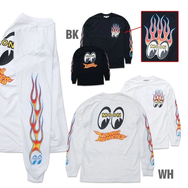 Mooneyes เสื้อยืดคอกลม แขนยาว ผ้าฝ้ายแท้ พิมพ์ลายรถจักรยานยนต์ สไตล์เรโทร สําหรับผู้ชาย และผู้หญิง