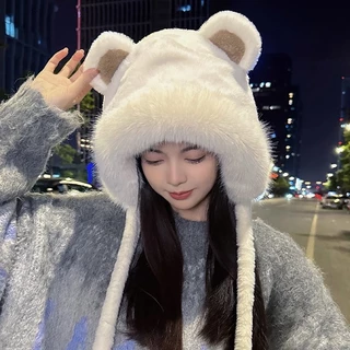 COD หมวกขนหัวหมี แต่งหูหมีน่ารัก แฟชั่นฤดูหนาว สําหรับผู้หญิง