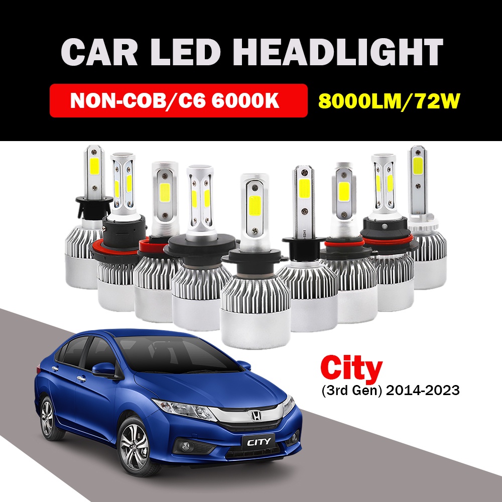 หลอดไฟหน้ารถยนต์ LED คุณภาพสูง สําหรับ 2014-2023 HONDA City (3rd Gen) 8000LM 72W C0B 6000K 2 ชิ้น