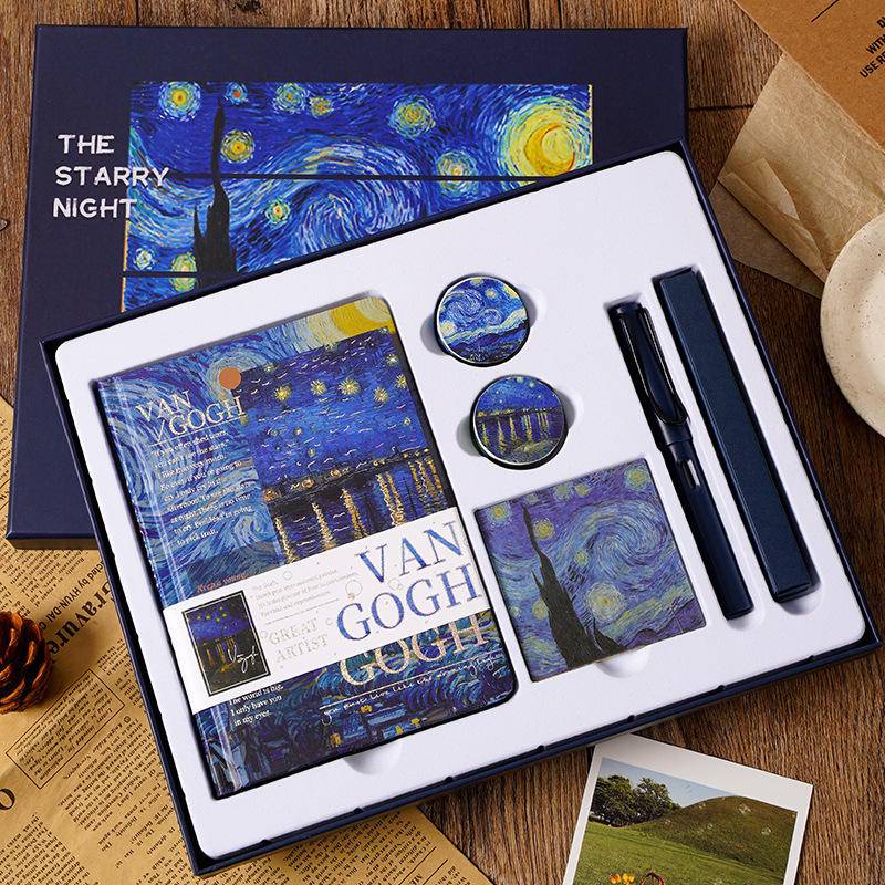 ชุดสมุดโน้ต ภาพวาดสีน้ํามัน รูป Van Gogh Monet สร้างสรรค์ สําหรับนักเรียน