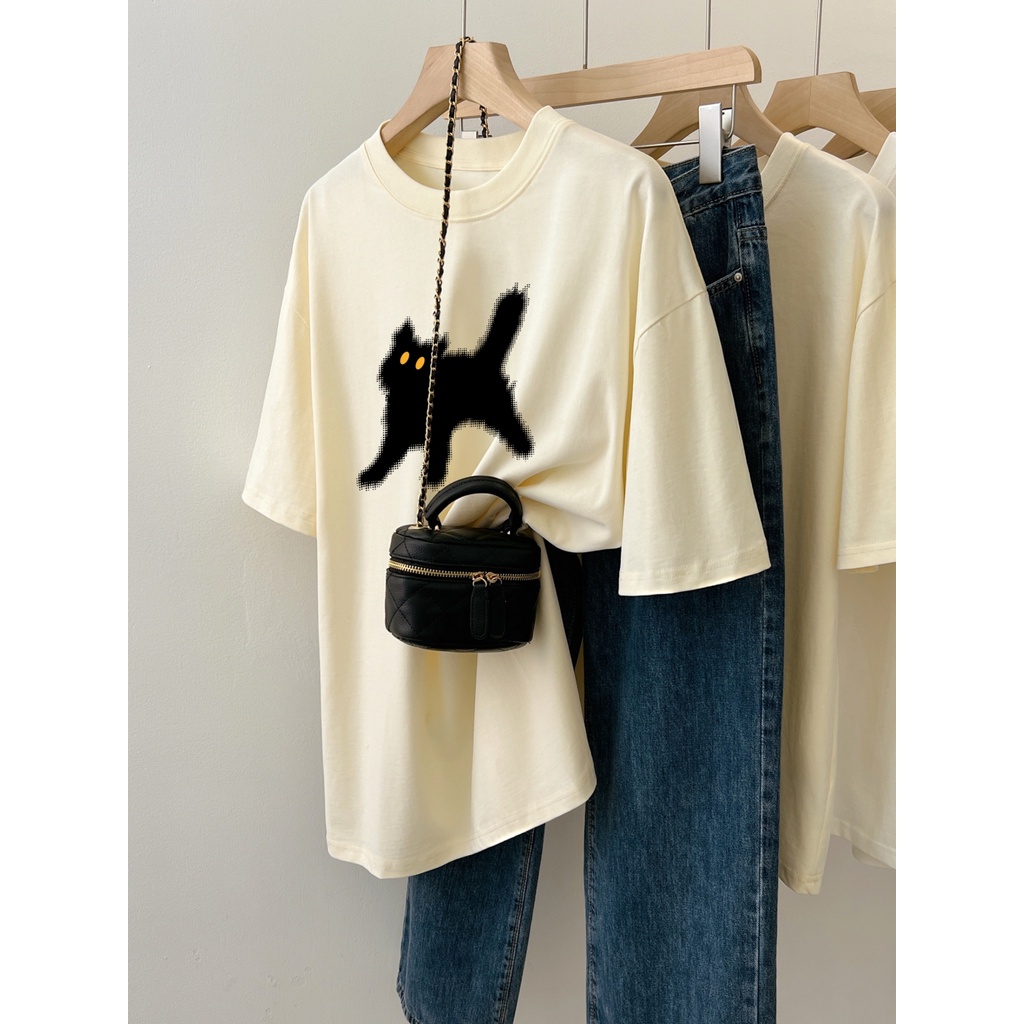เสื้อยืดแขนสั้น ผ้าฝ้าย 100% พิมพ์ลายการ์ตูน ทรงหลวม สไตล์เกาหลี สําหรับผู้ชาย และผู้หญิง
