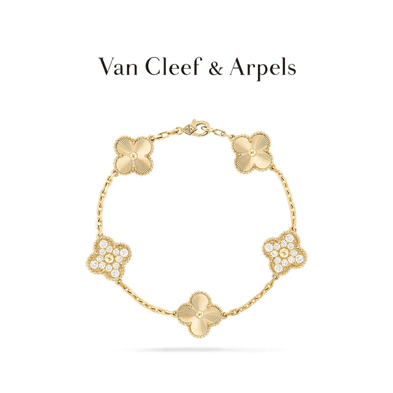 [พร้อมส่ง] Van Cleef &amp; Arpels/VCA สร้อยข้อมือ ประดับเพชร สีเหลือง สไตล์วินเทจ