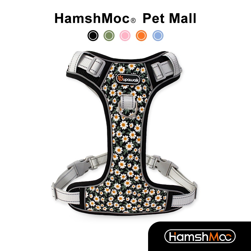 HamshMoc ไม่มีดึงสายรัดสัตว์เลี้ยงปรับสายรัดสุนัขสะท้อนแสงด้วยหัวเข็มขัดที่วางจําหน่ายอย่างรวดเร็วน้ําหนักเบานุ่มสําหรับสุนัขขนาดกลางขนาดใหญ
