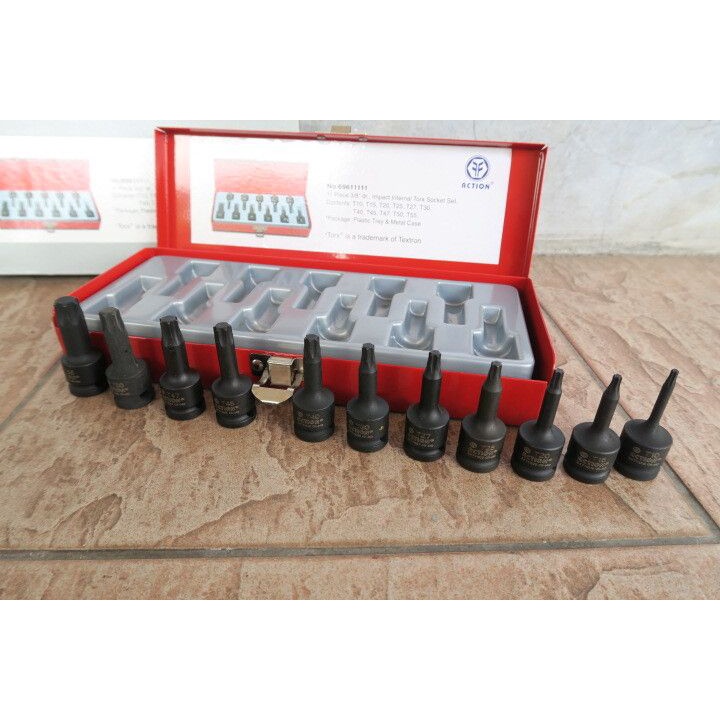 แอคชั่น 11พีซี 3/8-ใน ดร. (T10 ~ T55) ชุดซ็อกเก็ต Impact Torx Bit