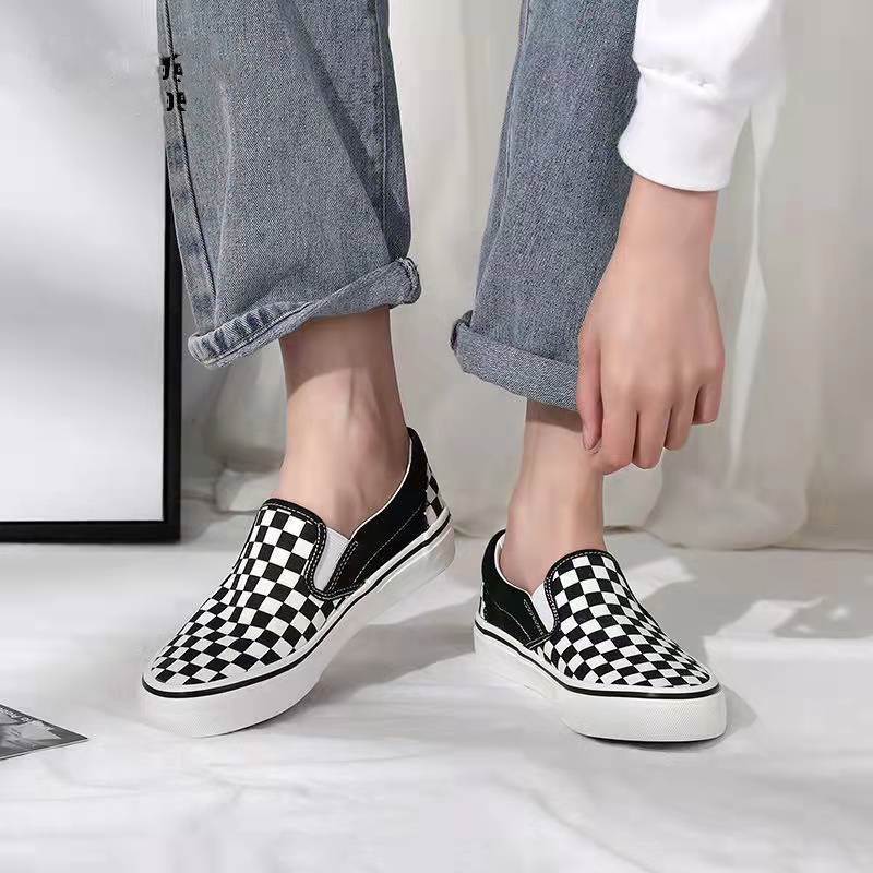 ✨✨รองเท้าผ้าใบผู้หญิง รองเท้าผ้าใบ นักเรียน ใส่สบายทั้งชายและหญิง ลายสก็อตขาวดำ