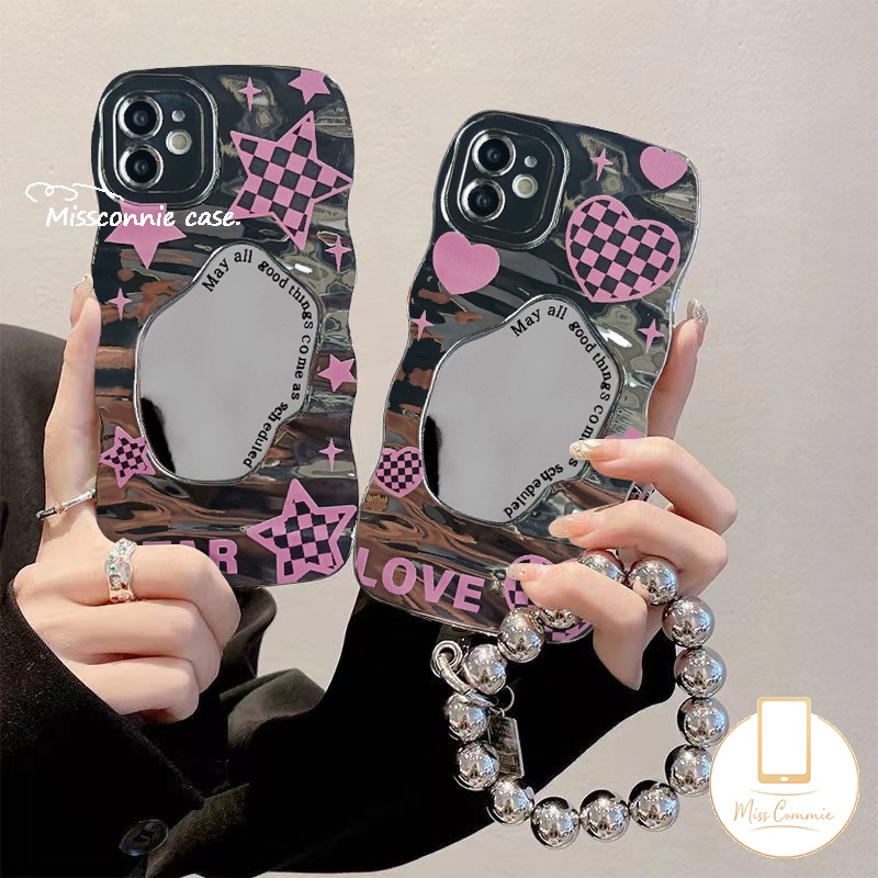 เคสกระจกแต่งหน้า ลายหัวใจ ดาว สีชมพู สําหรับ Vivo Y27 Y20 Y36 Y17 Y11 Y35 Y27s Y16 Y21 Y17s Y12 V25E V27 Y22 Y33s Y91C Y15 Y91 Y22s Y31 V29 Y12i V25 Y20i Y02 Y30 Y21s Y12s