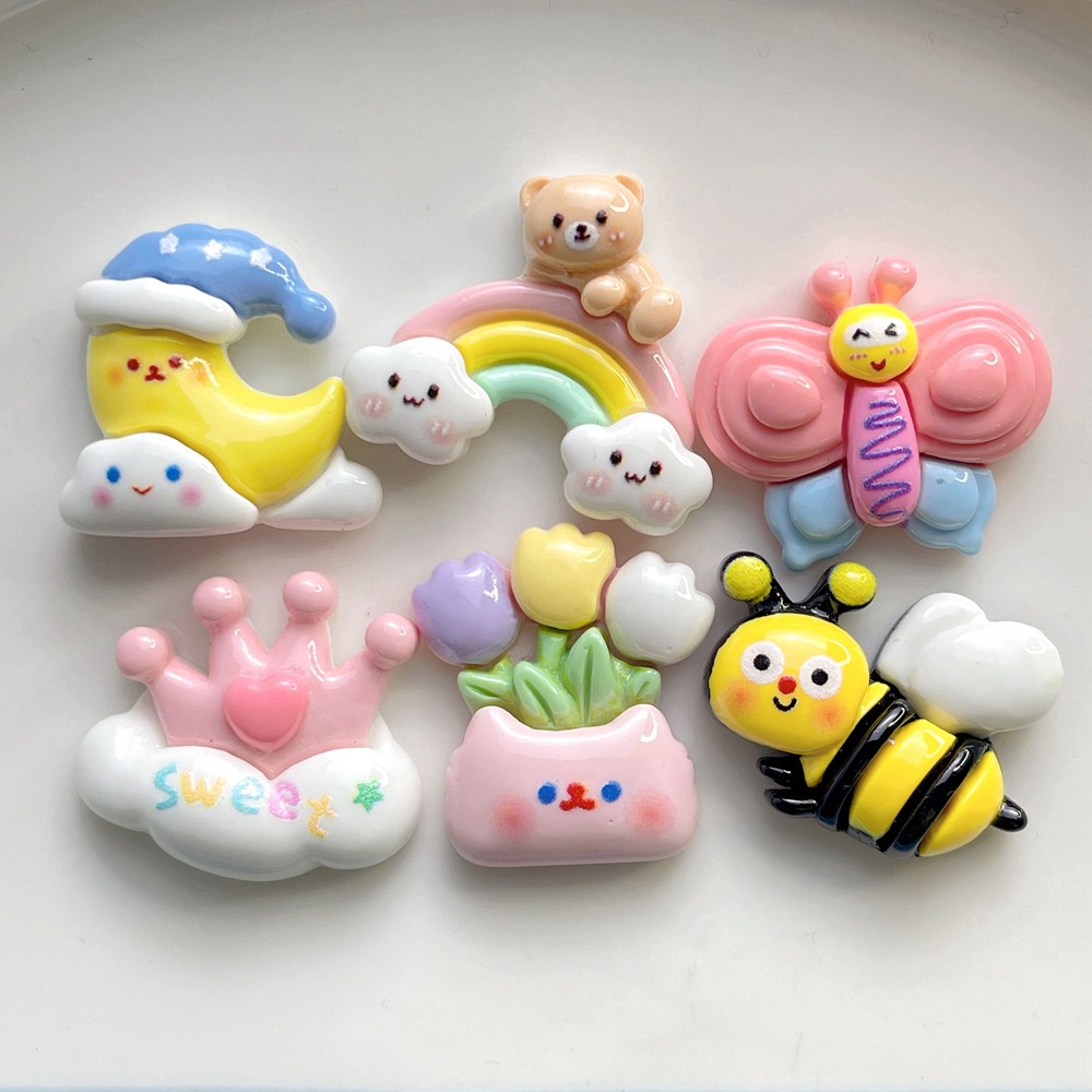 [4 #] จี้เรซิ่น รูปการ์ตูนดอกไม้ สีรุ้ง แฮนด์เมด diy สําหรับติดตกแต่งโทรศัพท์มือถือ รองเท้า กิ๊บติดผม