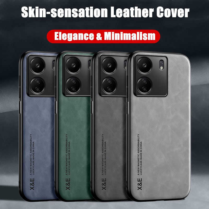 สําหรับ Xiaomi Poco C65 Skin-sensation Elegance Retro ของแท้หนังแผ่นโลหะในตัวลื่นปกหลัง
