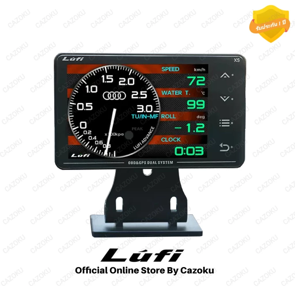 LUFI XS OBD2 GPS Gyro เมนูภาษาอังกฤษ เกจ์วัด วัดความร้อน วัดรอบ ความเร็ว วัดความชัน อ่านโค๊ด ลบโค๊ด พร้อมแจ้งเตือน