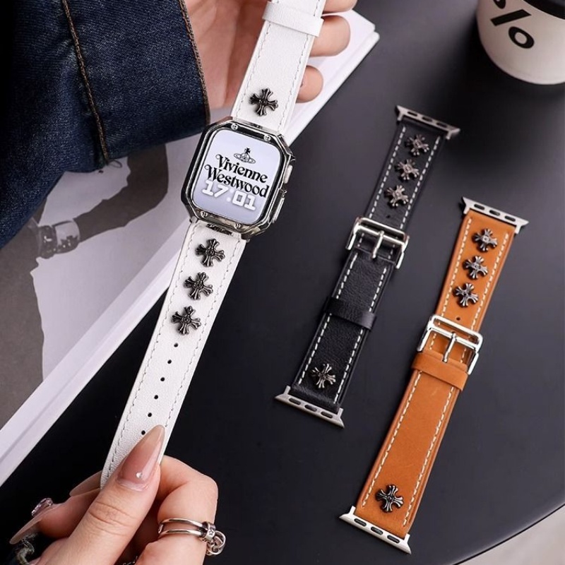 【 Chrome -home - Hearts 】สายนาฬิกาข้อมือหนังแท้ สไตล์พังก์ สําหรับ Apple Watch iwatch765 s8Ultra 01122
