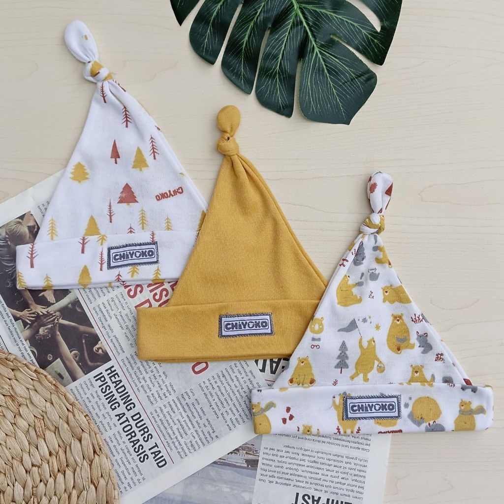 หมวกบีนนี่ทารกแรกเกิด 3 ชิ้น SERIAN MUSTARD SNI